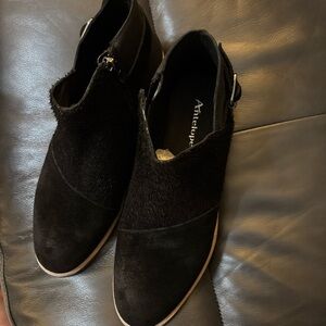 Antelope Black Suede & Haircalf Ankle Booties with Side Buckle Accent